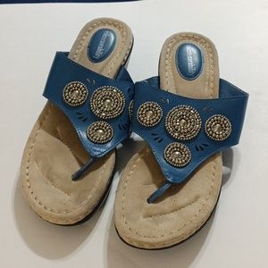 Solesenseability Blue wedge sandal with beaded design